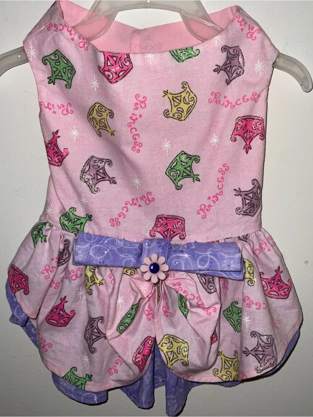 Pink Princess Crown Boutique Custom Made Dog Dress with Purple Bow
